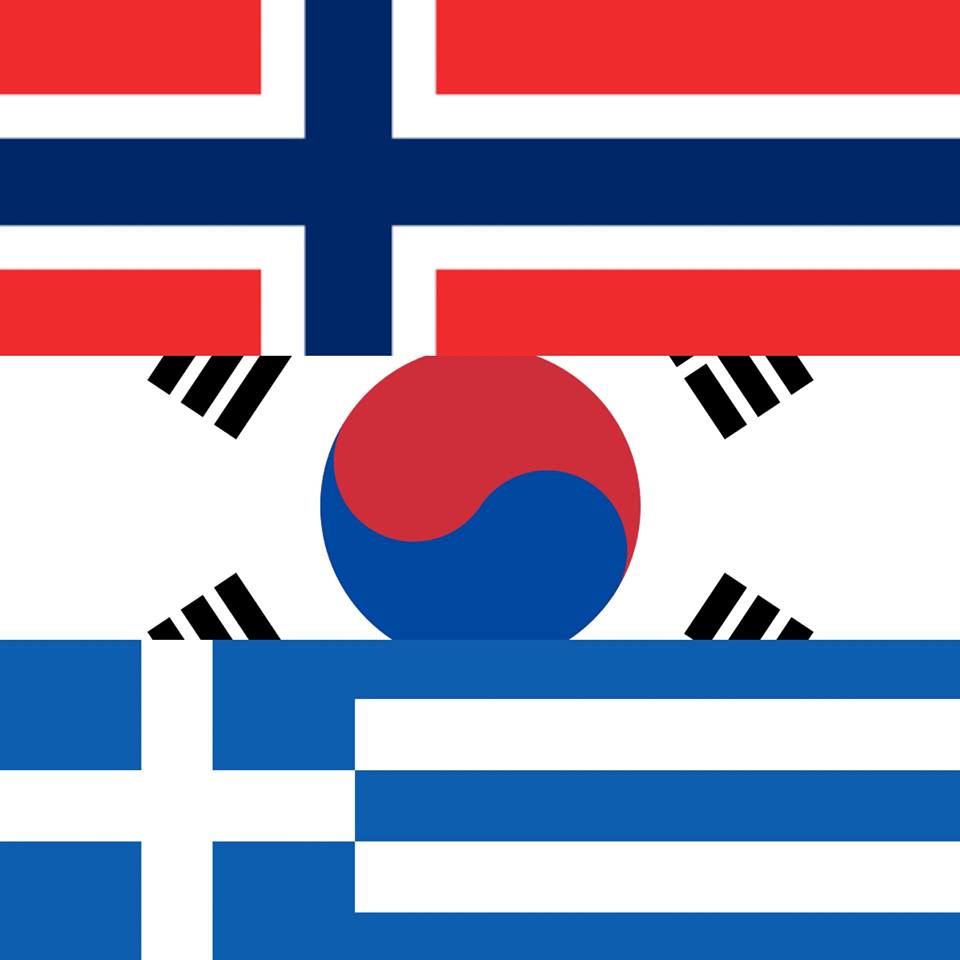 Vlag van Noorwegen, Zuid-Korea en Griekenland